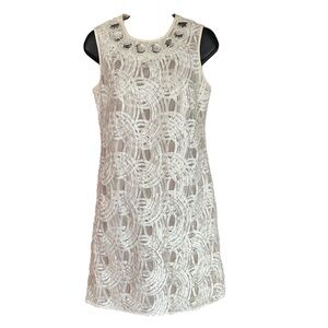 Liliana Textured Embellished Neckline Dress Size 4